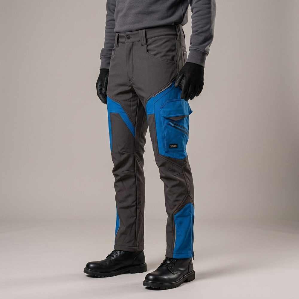 Spodnie robocze softshell Comfort Winter — grafitowo-niebieskie, wiatroszczelne, wodoodporne 350 g/m², zamki