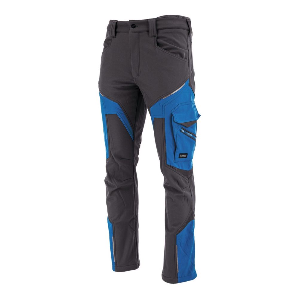 Spodnie robocze softshell Comfort Winter — grafitowo-niebieskie, wiatroszczelne, wodoodporne 350 g/m², zamki