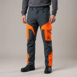 Spodnie robocze softshell Comfort Winter — grafitowo-pomarańczowe, wiatroszczelne, wodoodporne 350 g/m², zamki