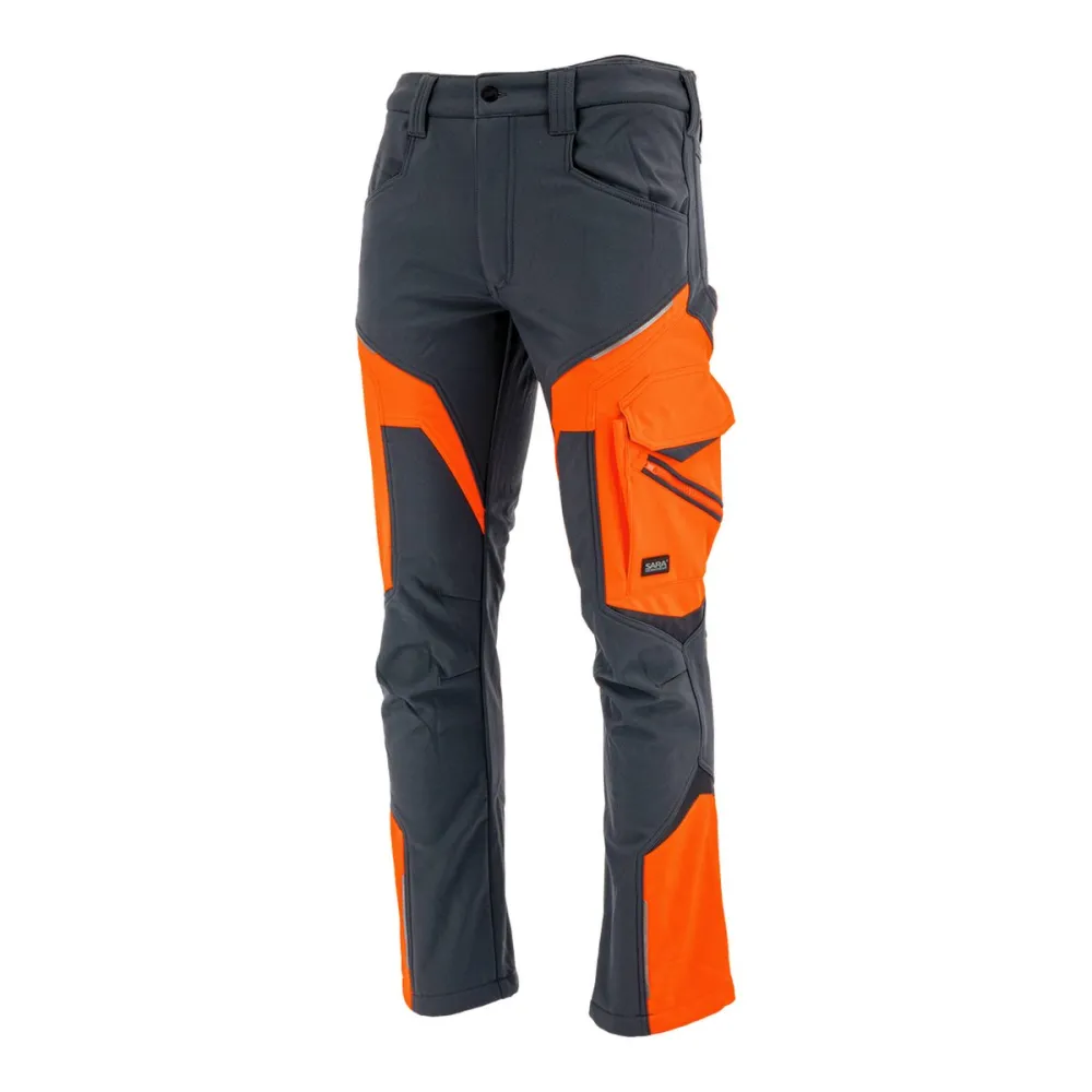 Spodnie robocze softshell Comfort Winter — grafitowo-pomarańczowe, wiatroszczelne, wodoodporne 350 g/m², zamki