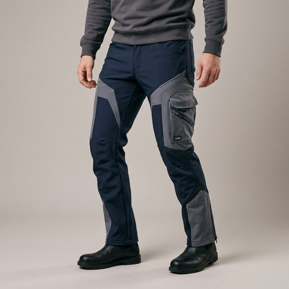 Spodnie robocze softshell Comfort Winter — granatowo-szare, wiatroszczelne, wodoodporne 350 g/m², zamki