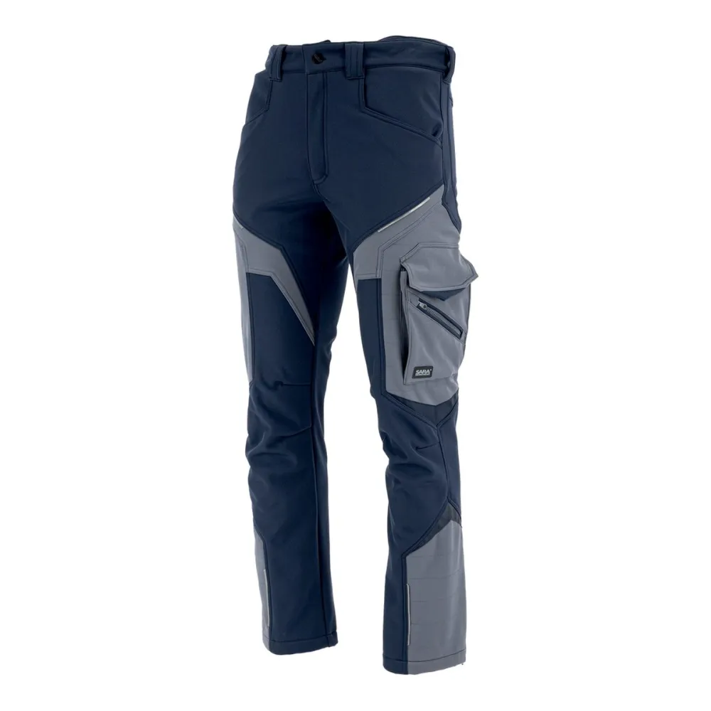 Spodnie robocze softshell Comfort Winter — granatowo-szare, wiatroszczelne, wodoodporne 350 g/m², zamki