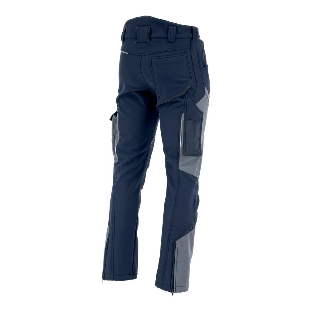Spodnie robocze softshell Comfort Winter — granatowo-szare, wiatroszczelne, wodoodporne 350 g/m², zamki