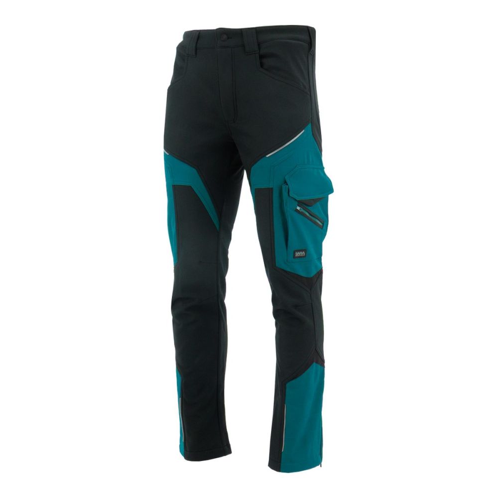 Spodnie robocze softshell Comfort Winter — czarno-petrolowe, wiatroszczelne, wodoodporne 350 g/m², zamki