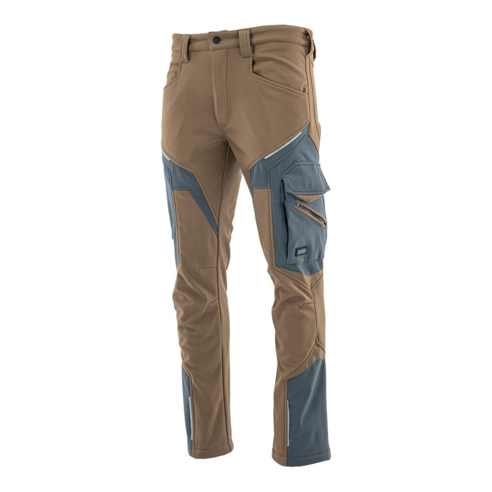 Spodnie robocze softshell Comfort Winter — brązowo-grafitowe, wiatroszczelne, wodoodporne 350 g/m², zamki