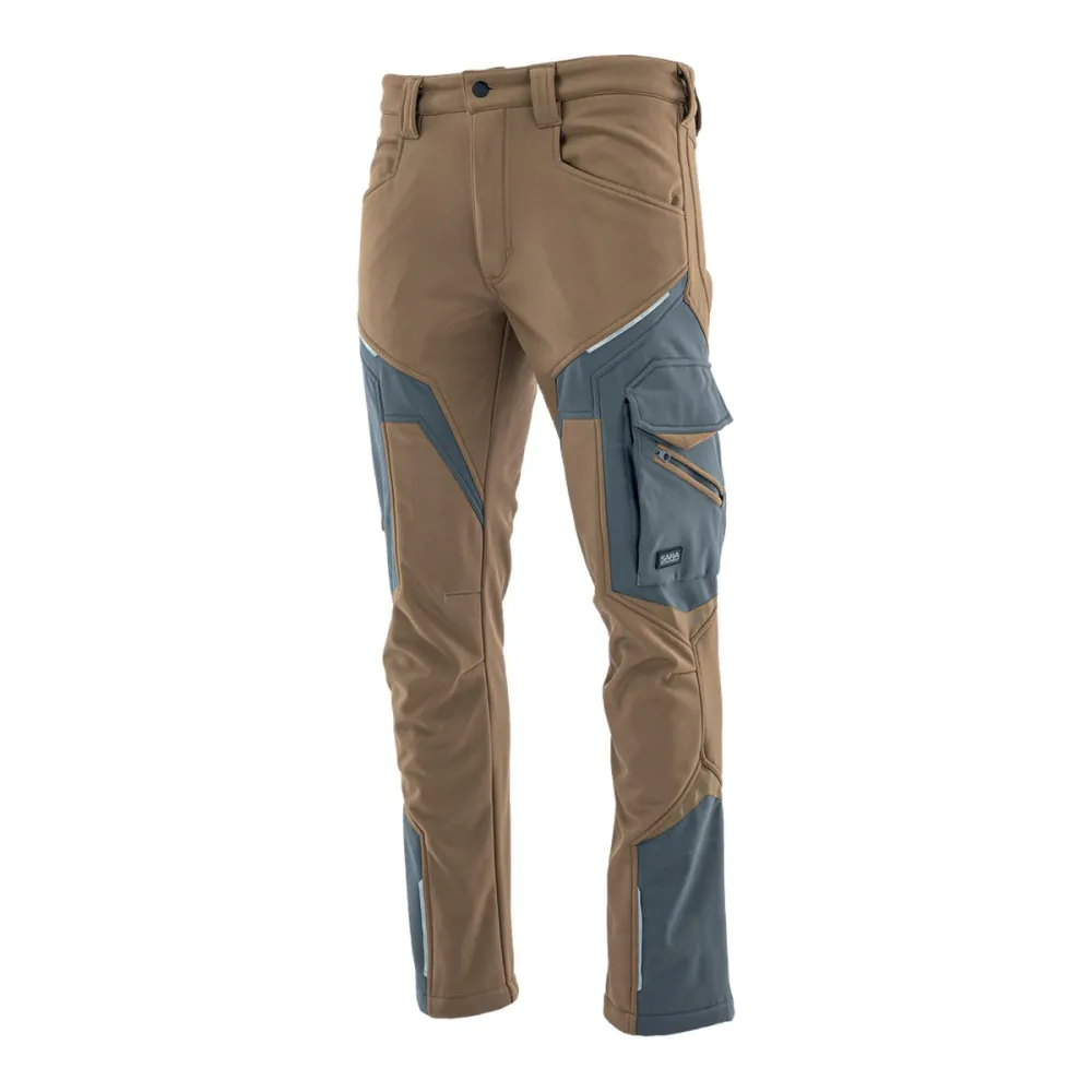 Spodnie robocze softshell Comfort Winter — brązowo-grafitowe, wiatroszczelne, wodoodporne 350 g/m², zamki
