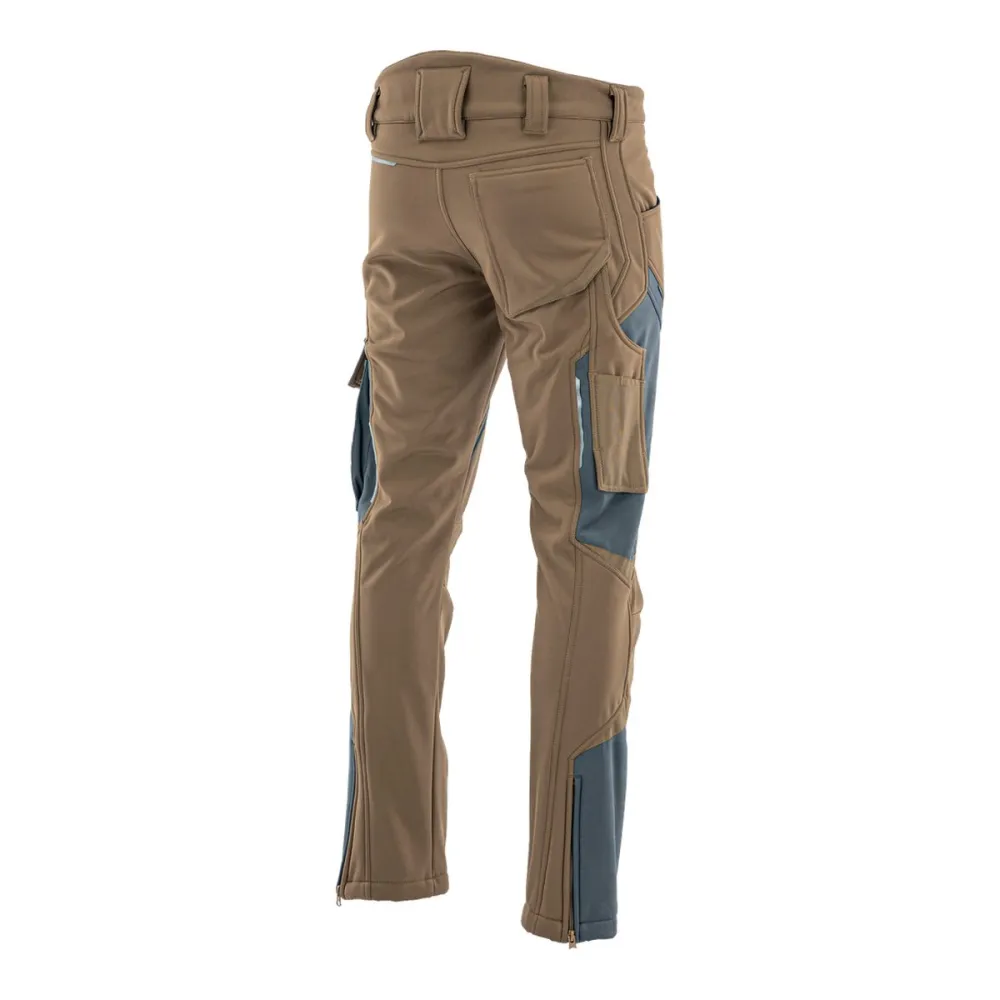 Spodnie robocze softshell Comfort Winter — brązowo-grafitowe, wiatroszczelne, wodoodporne 350 g/m², zamki