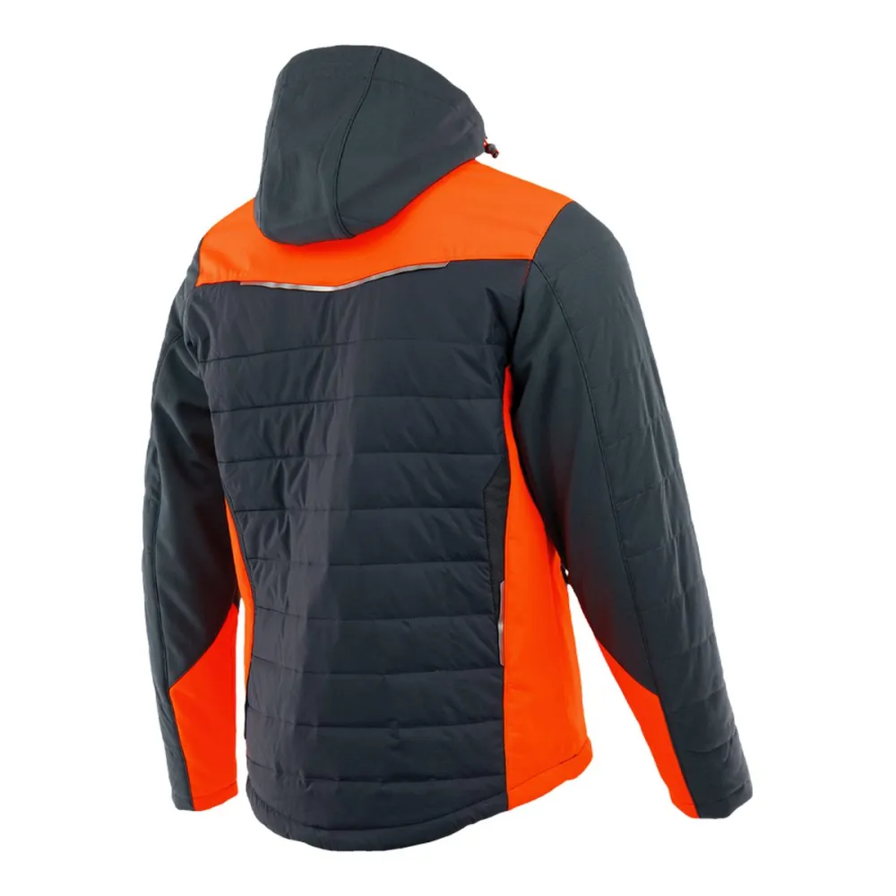 Kurtka robocza hybrydowa Comfort Winter grafitowo-pomarańczowa — softshell z pikowaniem 350 g/m², wiatroszczelna, wodoodporna, odpinany kaptur