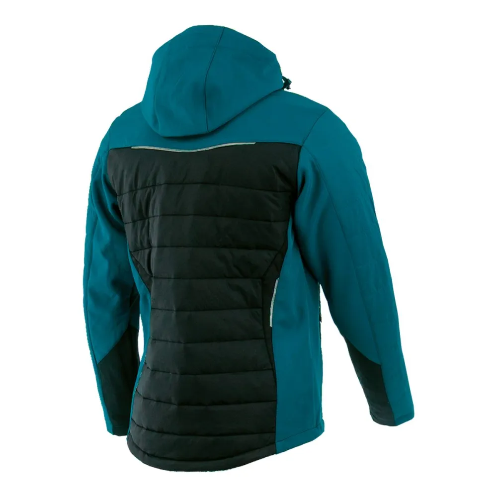 Kurtka robocza hybrydowa Comfort Winter petrolowo-czarna — softshell z pikowaniem 350 g/m², wiatroszczelna, wodoodporna, odpinany kaptur