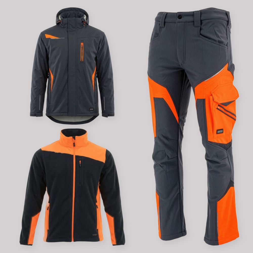 Zestaw roboczy zimowy grafitowo-pomarańczowy — kurtka zimowa Comfort Winter, polar i spodnie softshell