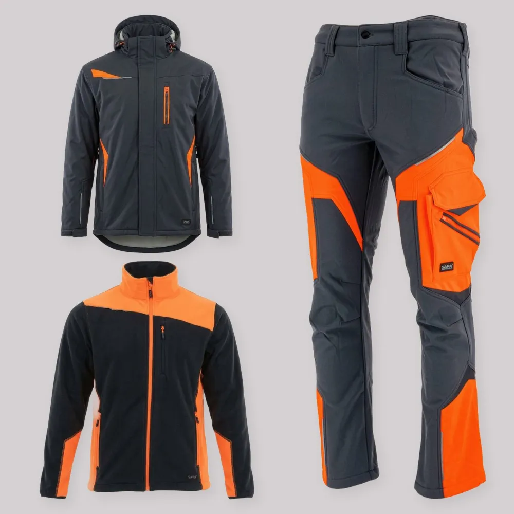 Zestaw roboczy zimowy grafitowo-pomarańczowy — kurtka zimowa Comfort Winter, polar i spodnie softshell