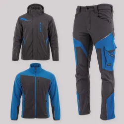 Zestaw roboczy zimowy grafitowo-niebieski — kurtka zimowa Comfort Winter, polar i spodnie softshell
