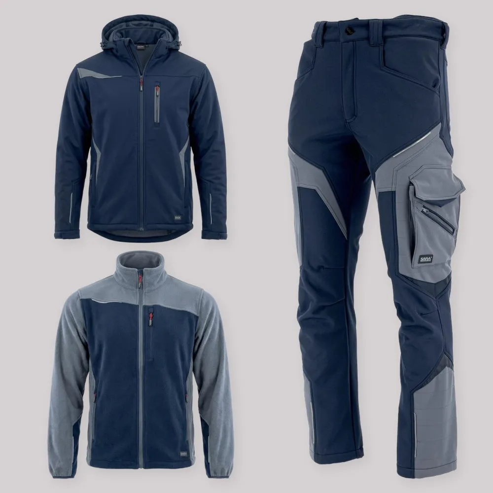 Zestaw roboczy zimowy granatowo-szary — kurtka zimowa Comfort Winter, polar i spodnie softshell