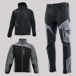 Zestaw roboczy zimowy czarno-szary — kurtka zimowa Comfort Winter, polar i spodnie softshell