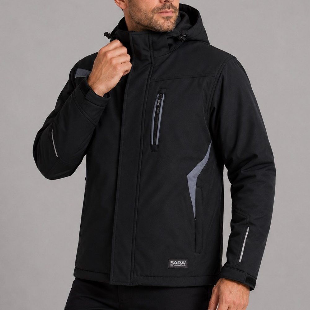 Zestaw roboczy zimowy czarno-szary — kurtka zimowa Comfort Winter, polar i spodnie softshell