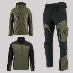 Zestaw roboczy zimowy oliwkowo-czarny — kurtka zimowa Comfort Winter, polar i spodnie softshell