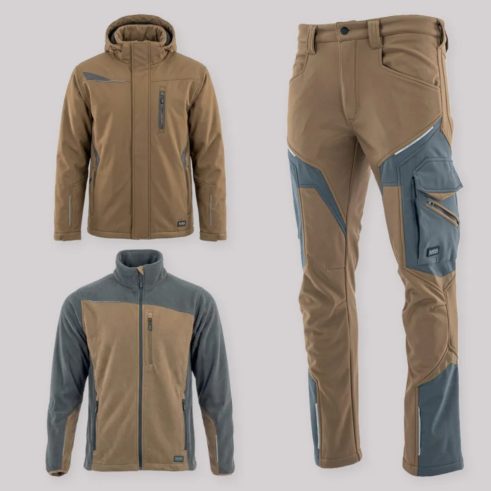 Zestaw roboczy zimowy brązowo-grafitowy — kurtka zimowa Comfort Winter, polar i spodnie softshell