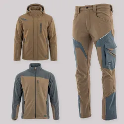 Zestaw roboczy zimowy brązowo-grafitowy — kurtka zimowa Comfort Winter, polar i spodnie softshell