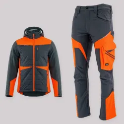 Zestaw roboczy na chłodne dni grafitowo-pomarańczowy — kurtka hybrydowa i spodnie softshell Comfort Winter