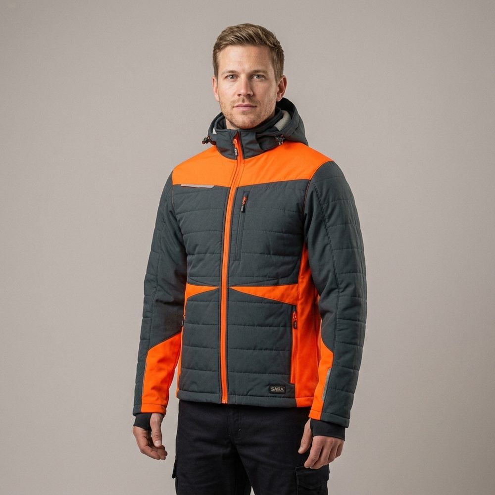 Zestaw roboczy na chłodne dni grafitowo-pomarańczowy — kurtka hybrydowa i spodnie softshell Comfort Winter