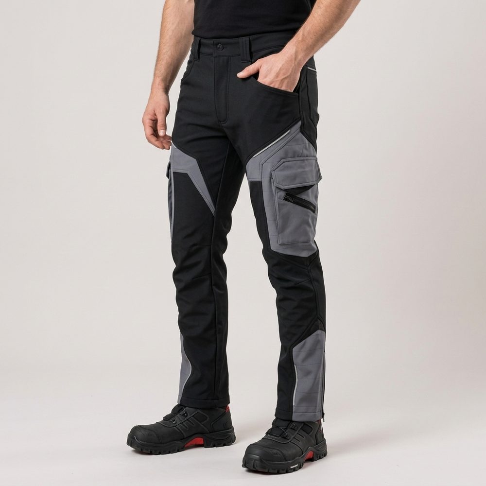 Zestaw roboczy na chłodne dni czarno-szary — kurtka hybrydowa i spodnie softshell Comfort Winter