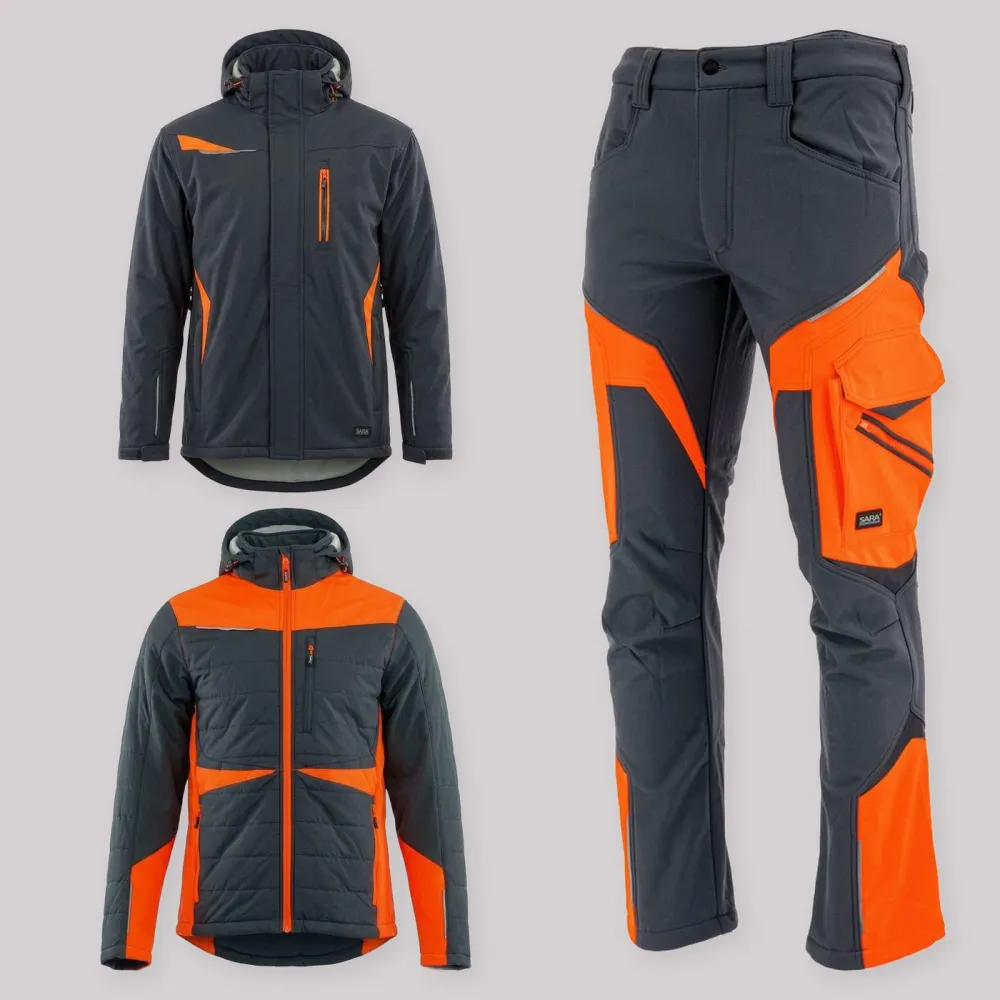 Zestaw roboczy na cały sezon grafitowo-pomarańczowy — kurtka zimowa, kurtka hybrydowa i spodnie softshell Comfort Winter