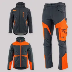 Zestaw roboczy na cały sezon grafitowo-pomarańczowy — kurtka zimowa, kurtka hybrydowa i spodnie softshell Comfort Winter