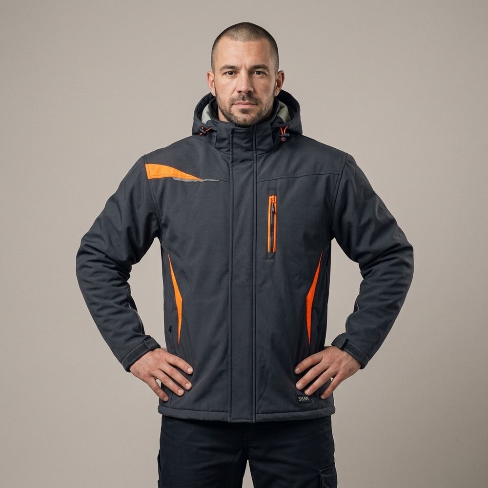 Zestaw roboczy na cały sezon grafitowo-pomarańczowy — kurtka zimowa, kurtka hybrydowa i spodnie softshell Comfort Winter