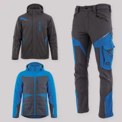 Zestaw roboczy na cały sezon grafitowo-niebieski — kurtka zimowa, kurtka hybrydowa i spodnie softshell Comfort Winter