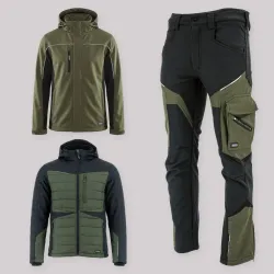 Zestaw roboczy na cały sezon oliwkowo-czarny — kurtka zimowa, kurtka hybrydowa i spodnie softshell Comfort Winter