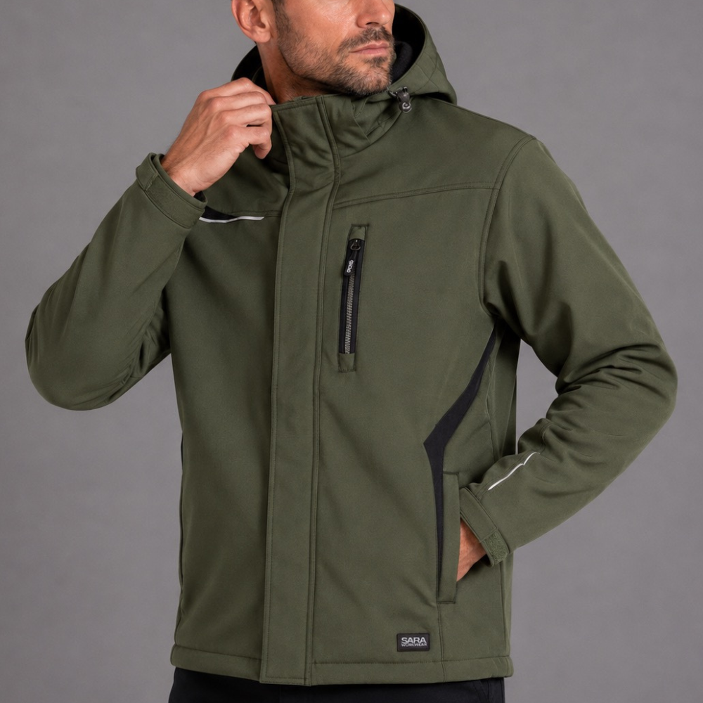 Zestaw roboczy na cały sezon oliwkowo-czarny — kurtka zimowa, kurtka hybrydowa i spodnie softshell Comfort Winter
