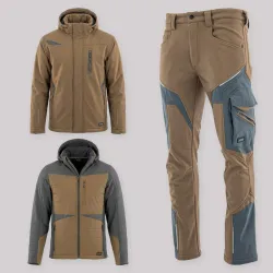 Zestaw roboczy na cały sezon brązowo-grafitowy — kurtka zimowa, kurtka hybrydowa i spodnie softshell Comfort Winter