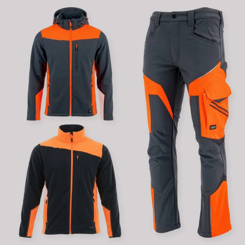 Zestaw roboczy jesienny grafitowo-pomarańczowy — kurtka softshell, polar i spodnie softshell