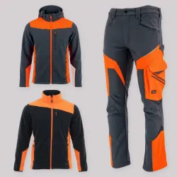 Zestaw roboczy jesienny grafitowo-pomarańczowy — kurtka softshell, polar i spodnie softshell