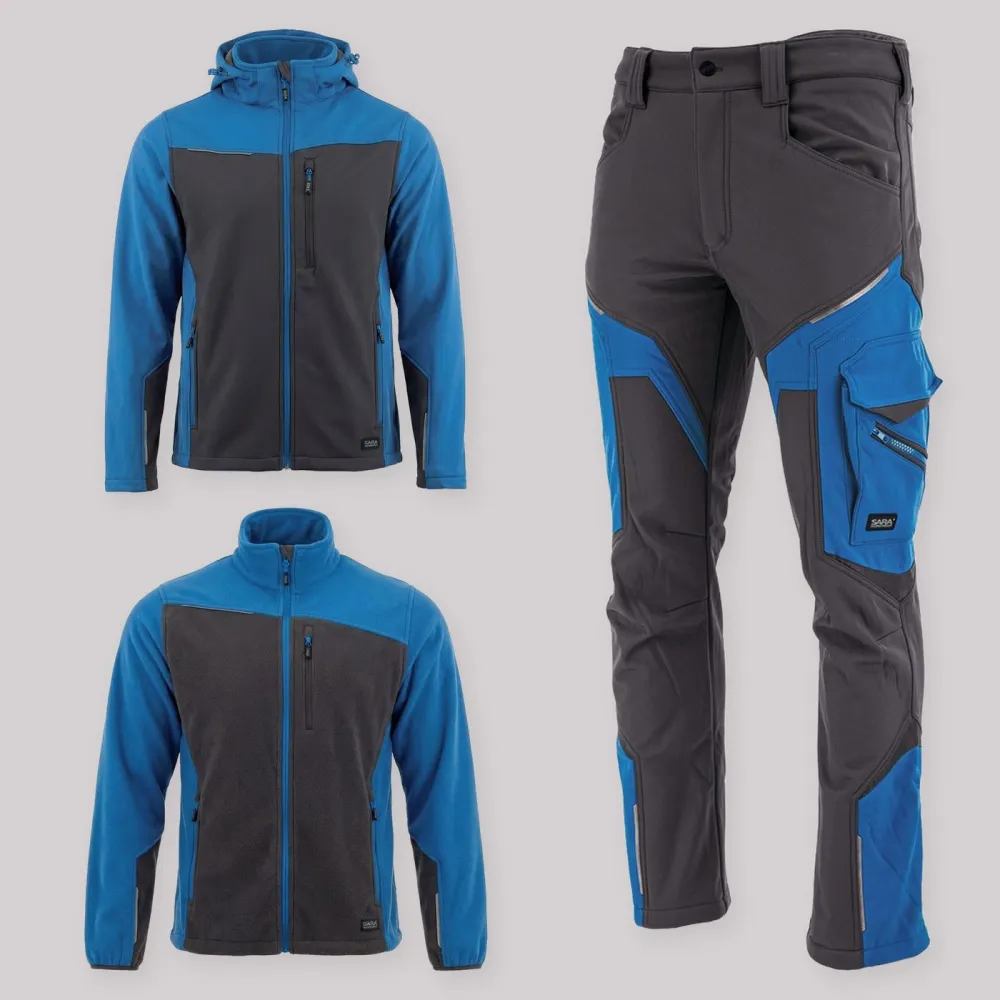 Zestaw roboczy jesienny grafitowo-niebieski — kurtka softshell, polar i spodnie softshell