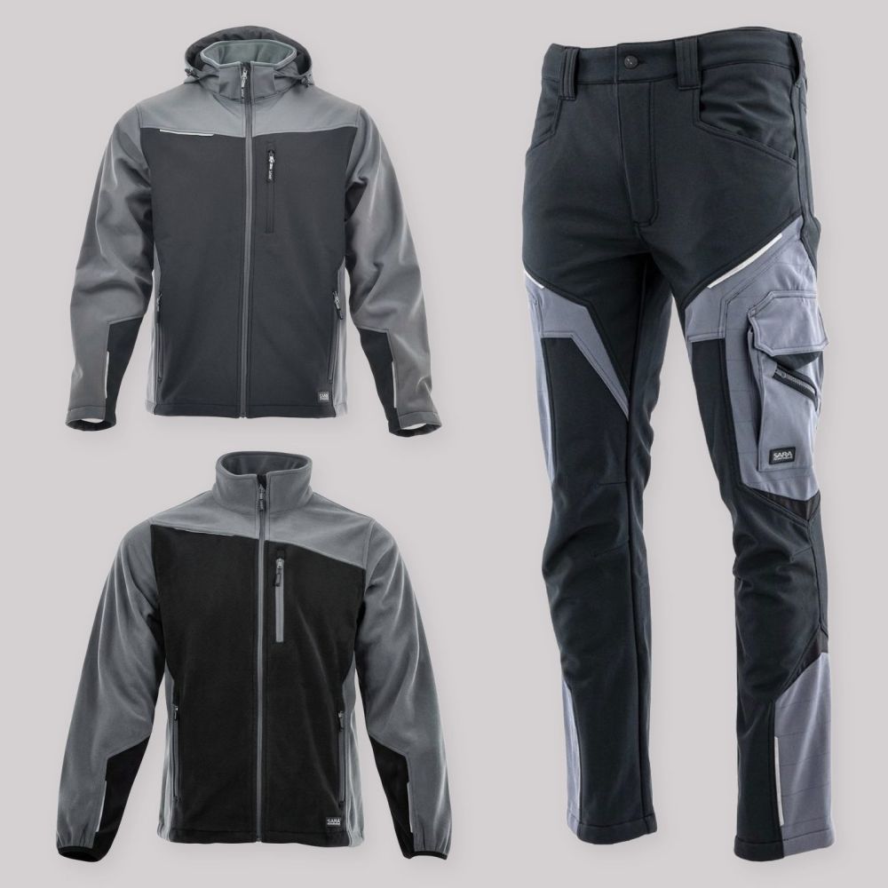 Zestaw roboczy jesienny czarno-szary — kurtka softshell, polar i spodnie softshell