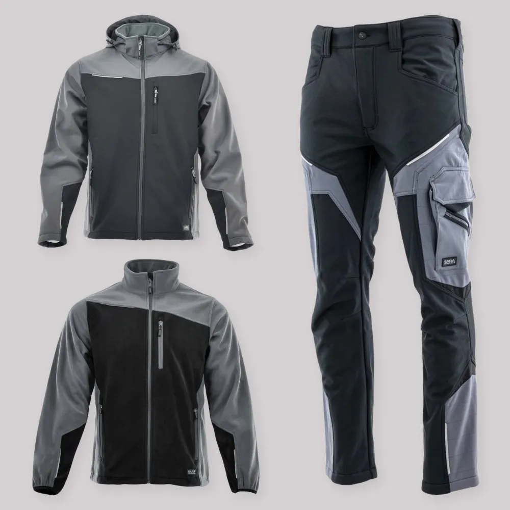 Zestaw roboczy jesienny czarno-szary — kurtka softshell, polar i spodnie softshell