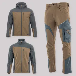 Zestaw roboczy jesienny brązowo-grafitowy — kurtka softshell, polar i spodnie softshell