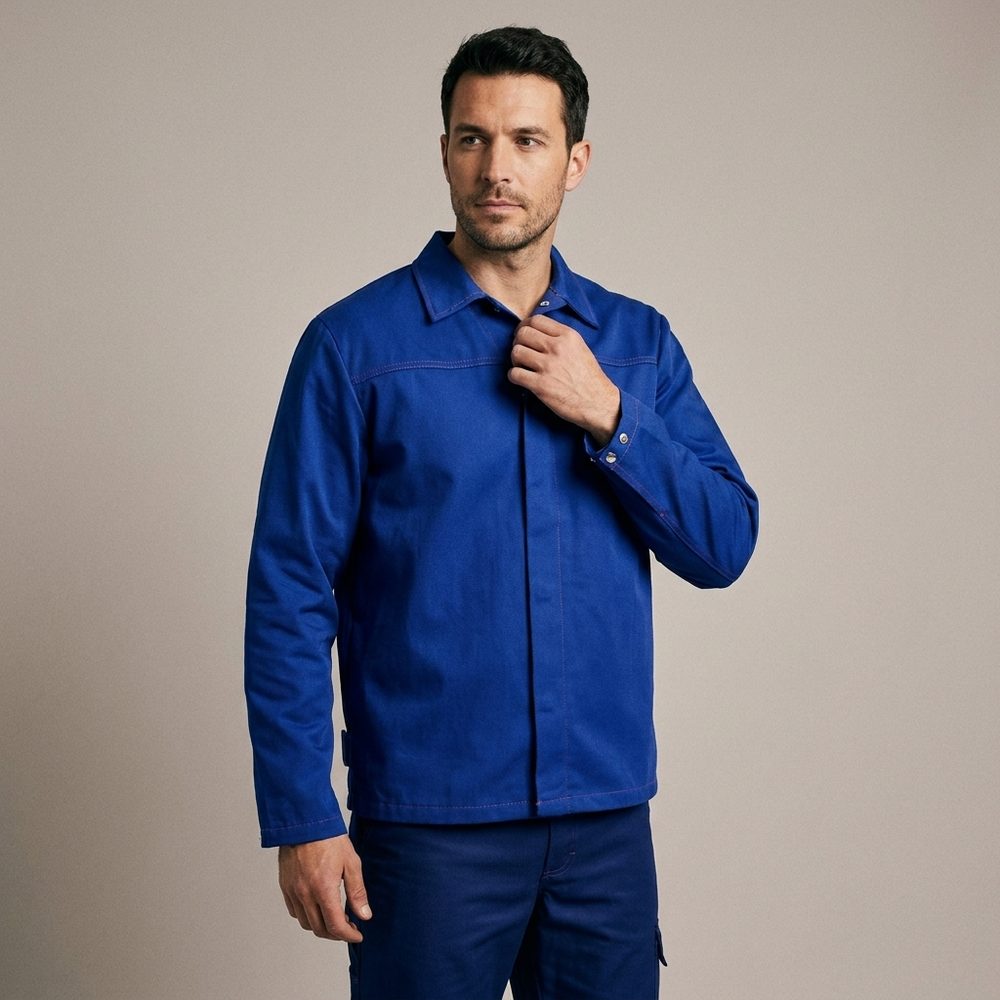 Bluza spawalnicza Spawacz EN ISO 11611 Klasa 1 — trudnopalna, 100% bawełna 380 g/m², niebieska