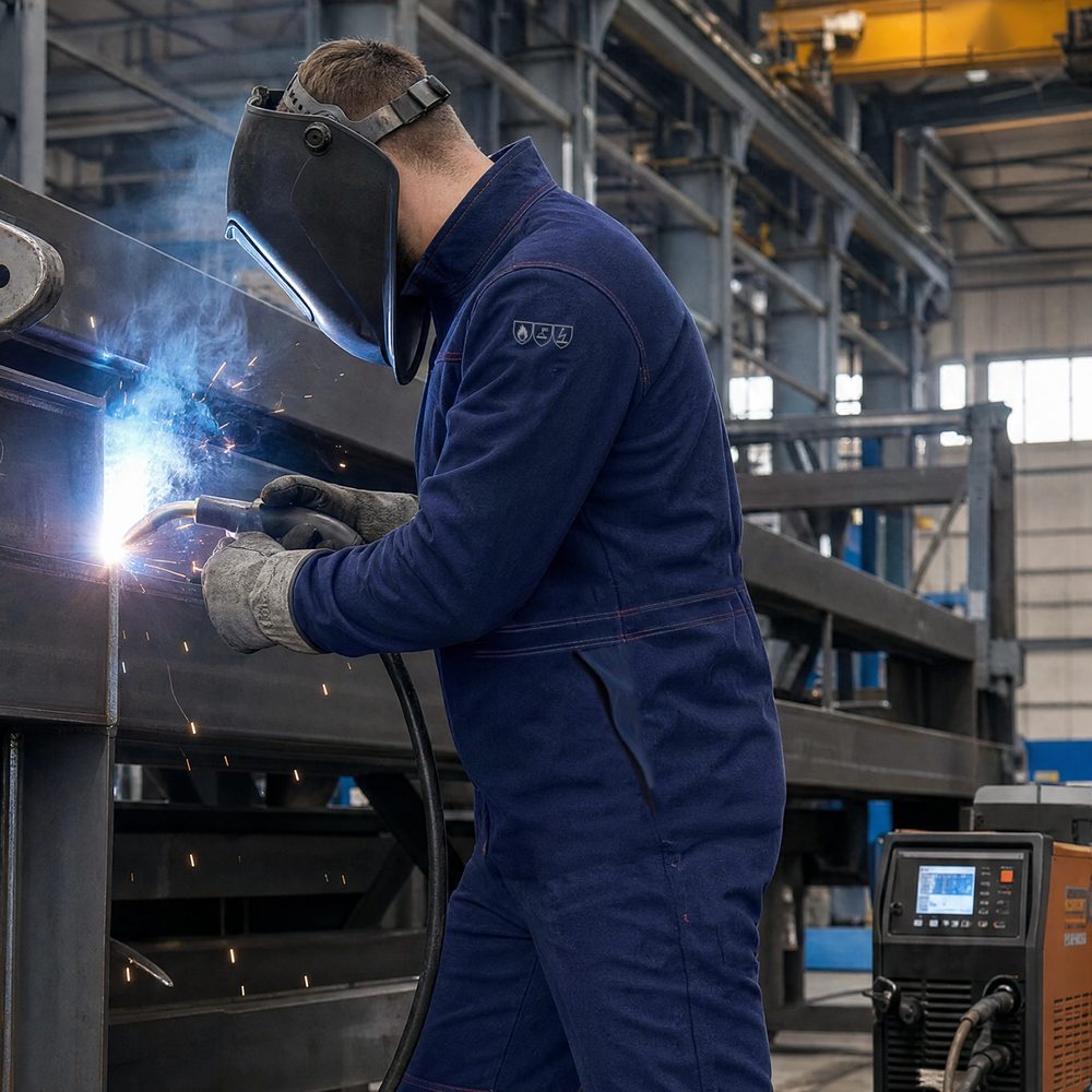 Kombinezon spawalniczy antyelektrostatyczny Wulkan — EN ISO 11611, EN ISO 11612, EN 1149-5, granatowy