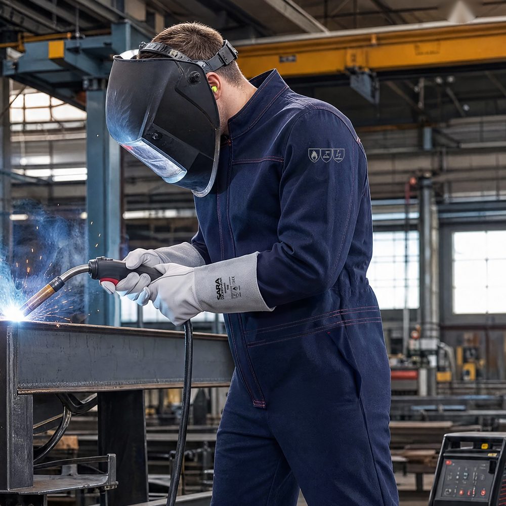 Kombinezon spawalniczy antyelektrostatyczny Wulkan — EN ISO 11611, EN ISO 11612, EN 1149-5, granatowy