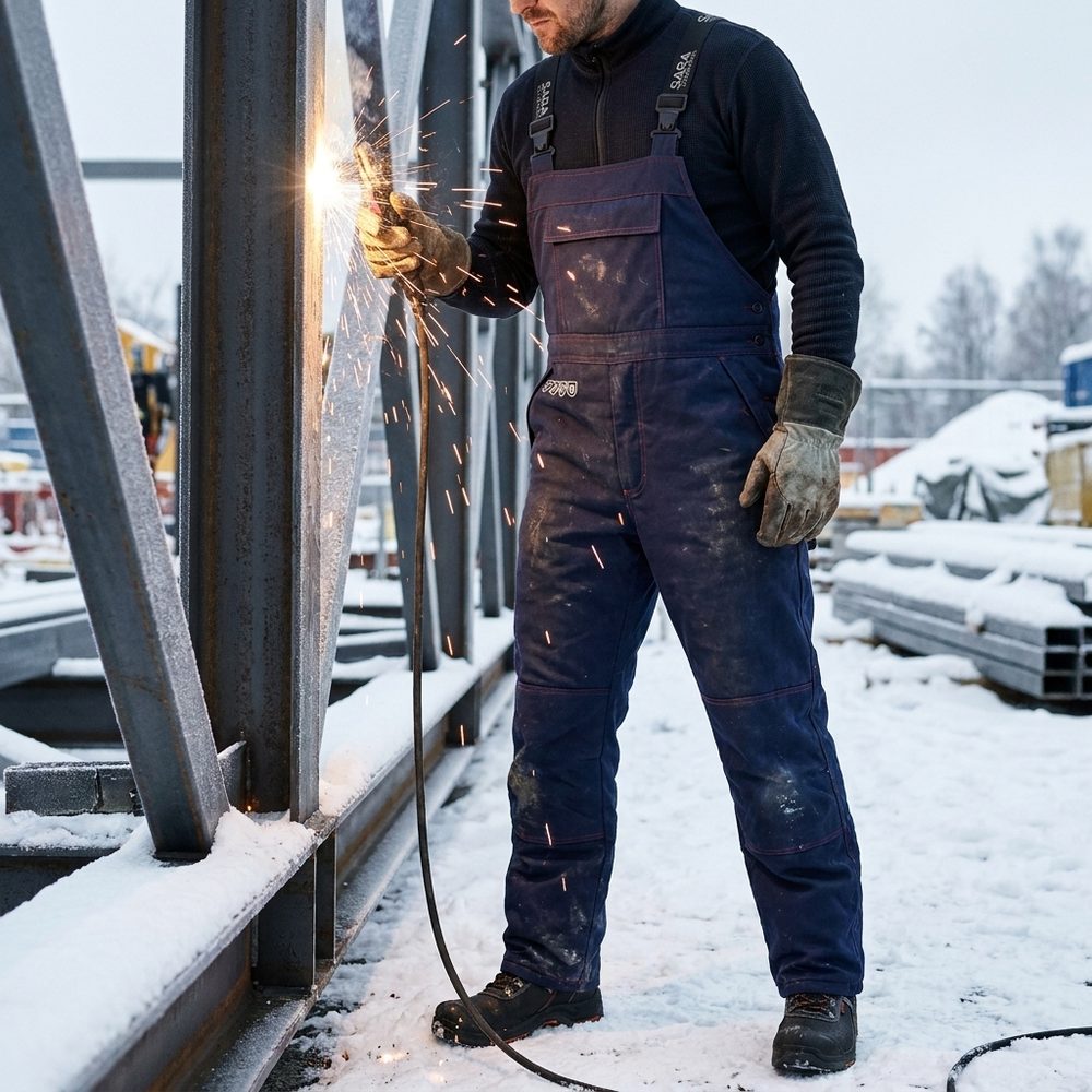 Ogrodniczki zimowe spawalnicze antyelektrostatyczne Wulkan Winter — EN 342, EN ISO 11611, EN 1149-5, granatowe