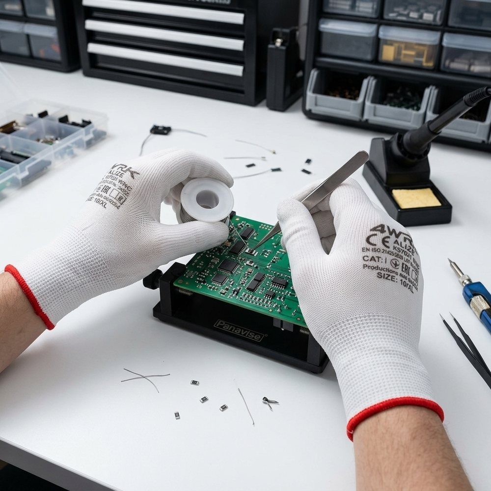 Rękawice robocze dziane bez powleczenia 4WRK ALIZE EN 388 1131X — 12 par, białe, poliester