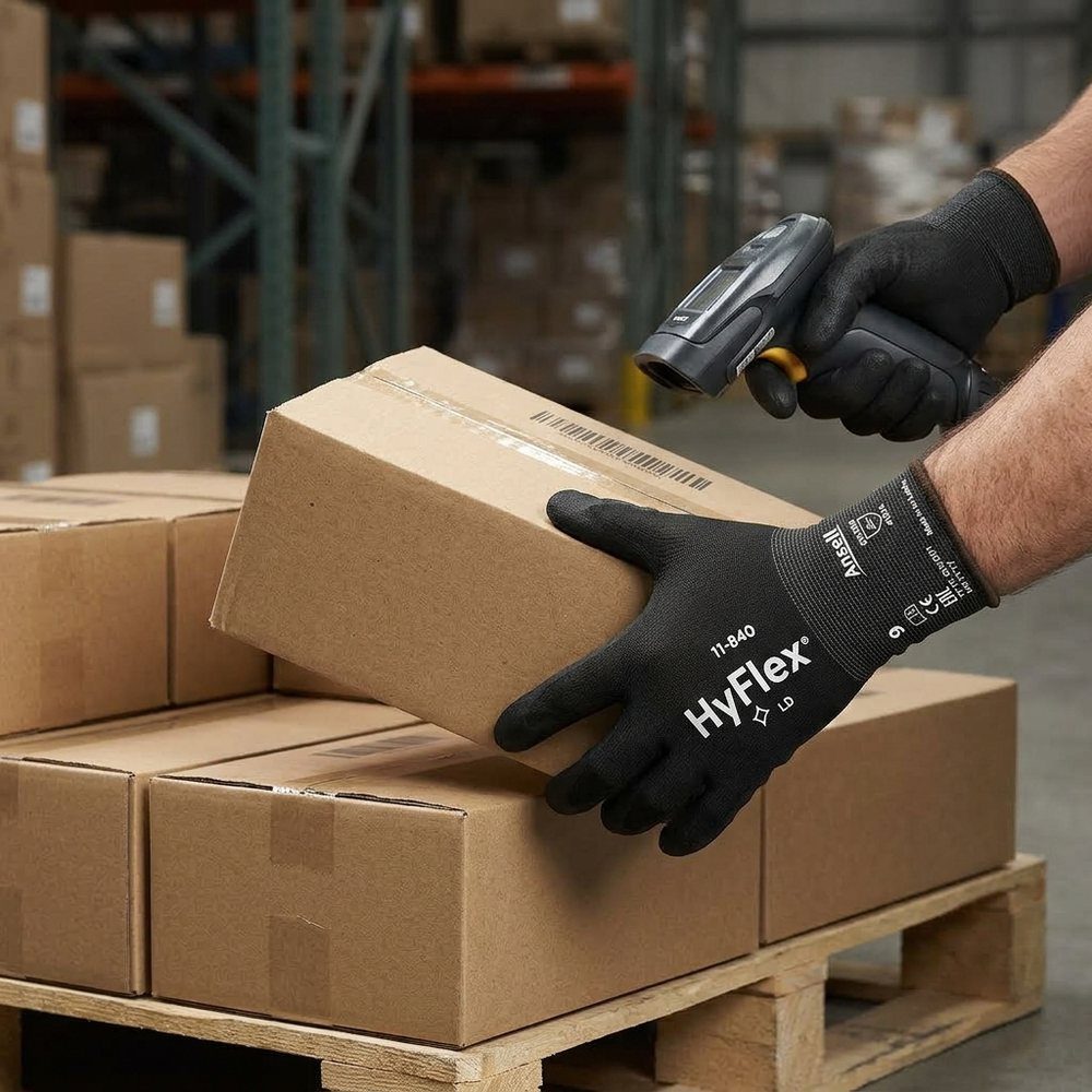 Rękawice montażowe Ansell HyFlex 11-840 EN 388 4131A — pianka nitrylowa FORTIX, kat. III, czarne