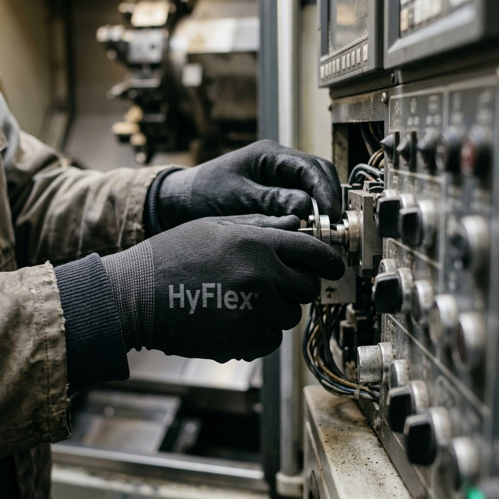 Rękawice montażowe Ansell HyFlex 11-840 EN 388 4131A — pianka nitrylowa FORTIX, kat. III, czarne