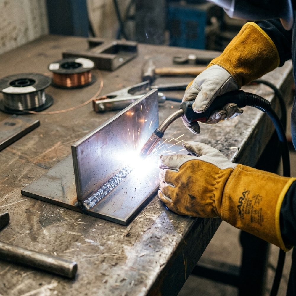 Rękawice spawalnicze skórzane RSPAW001 Welder EN ISO 11611, EN ISO 11612 — dwoina + lico kozie, nici kevlarowe