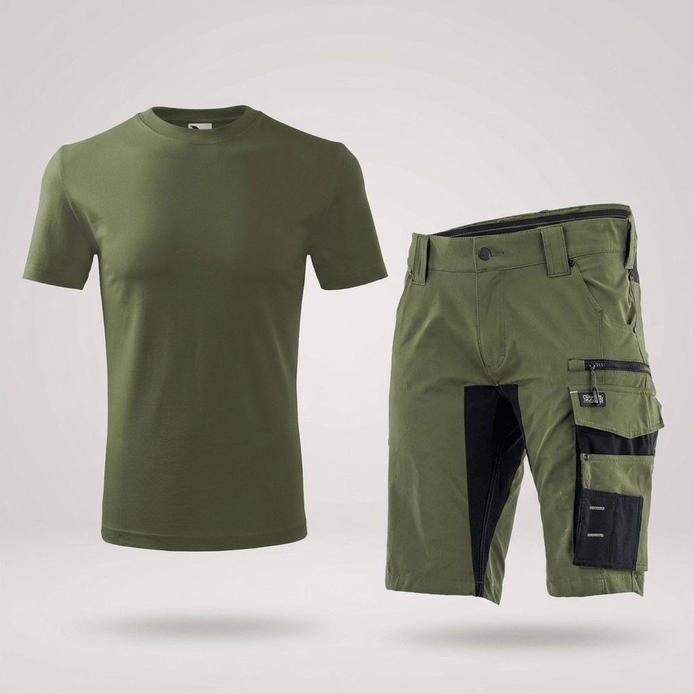 Zestaw roboczy letni Motionflex + Classic New 132 oliwkowo-czarny — spodenki 4-way stretch 200 g/m² i koszulka bawełniana – zdjęcie 2
