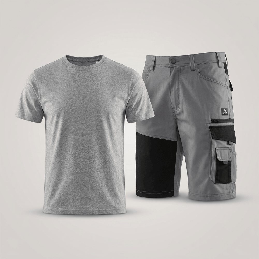 Zestaw roboczy letni Motionflex + Classic New 132 szaro-czarny — spodenki 4-way stretch 200 g/m² i koszulka bawełniana – zdjęcie 2
