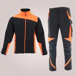 Ubranie robocze elastyczne Neoflex czarno-pomarańczowe — komplet spodnie + polar Comfort Plus 350 g/m², odblaski